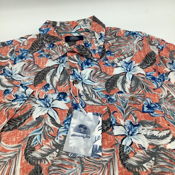 Havana Jim Mens Coral Rayon Short Sleeve Button Up Shirt‎ Size Medium NWT - Picture 1 of 8
